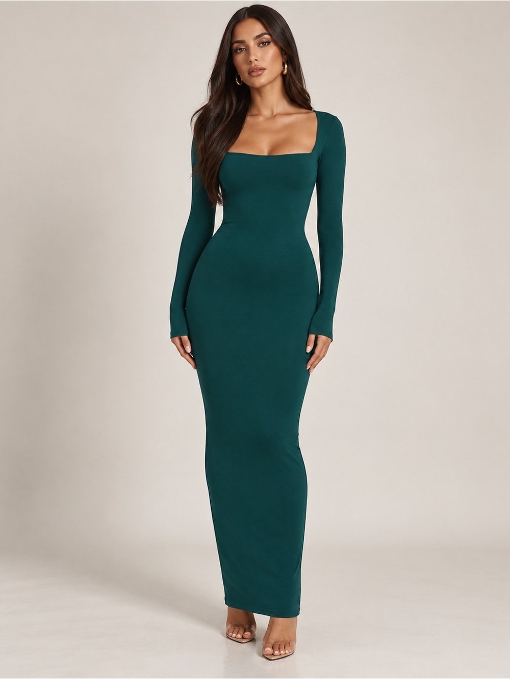Naked Wardrobe The NW Scoop Long Sleeve Maxi Dress Teal